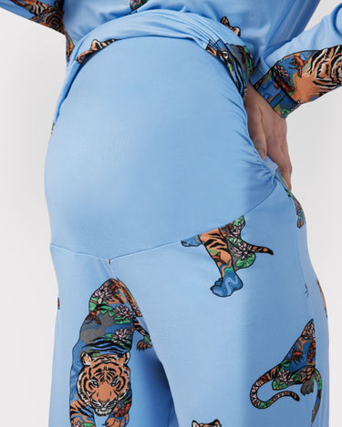 Maternity Lotus Tiger Print Long Pyjama Set - Blue